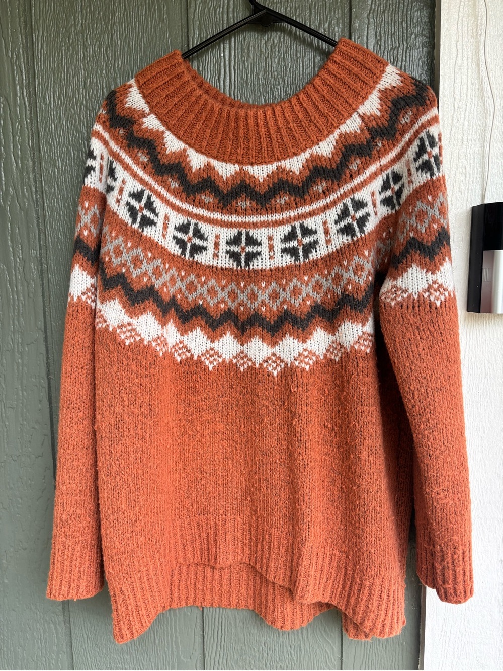 Aerie Oversized Fair Isle Sweater in Cozy Rust Orange Nordic Cabin Knit